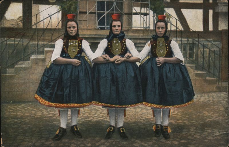 Three Schwälmer Women in Hessian Folk Costumes Germany