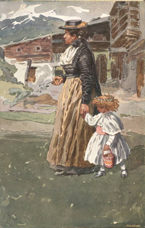 Woman and Child in Gastein-Pongau Traditional Costume Salzburg Austria