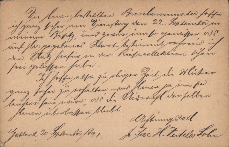 Business Correspondence, Gablonz to Tannwald, 1891 Czechoslovakia