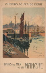 Granville Harbor Scene, Chemins de Fer de l'État Postcard