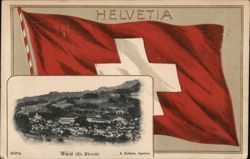 Wald, Canton Zürich, Switzerland with Swiss Flag Postcard