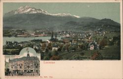 Lucerne, Switzerland, View with Hotel Victoria Inset Postcard