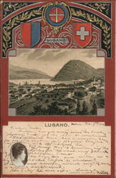 Lugano, Switzerland View with Coats of Arms Postcard