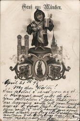 Gruß aus München, Münchner Kindl with Beer Stein Postcard