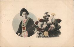 Japanese Woman with Chrysanthemums Postcard