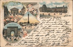Souvenir de Paris - Madeleine, Louvre, Bastille, Porte St Denis Postcard