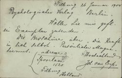 Request to Psychologischer Verlag Berlin from Tilburg 1904 Postcard