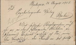 Correspondence to Psychologischer Verlag, Berlin 1903 Postcard