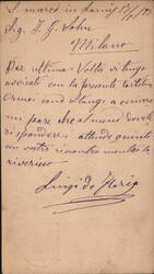 Handwritten Postal Card to J.G. Sohn, Milano Postcard