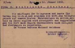 Brüder Wetzler Eger to H. Mendelsohn Oderberg Correspondence Postcard