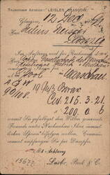 Leisler, Bock & Co. Telegram to Julius Neisser, Danzig 1898 Postcard