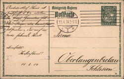 Kingdom of Bavaria Postal Card, Sent 1914 Postcard
