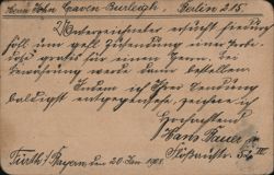 Correspondence to John Graven-Burleigh, Berlin 1908 Postcard