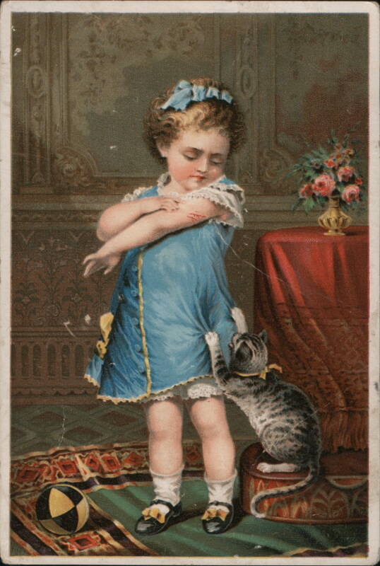 Naughty Puss! Girl with Cat, Jayne's Tonic Vermifuge Ad