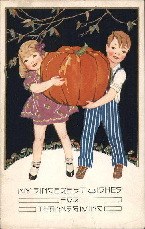 Children Carrying Large Pumpkin, Thanksgiving Wishes