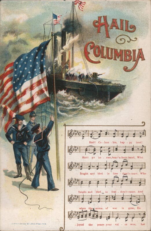 Hail Columbia Patriotic Song Sheet Music with Sailors and Warship
