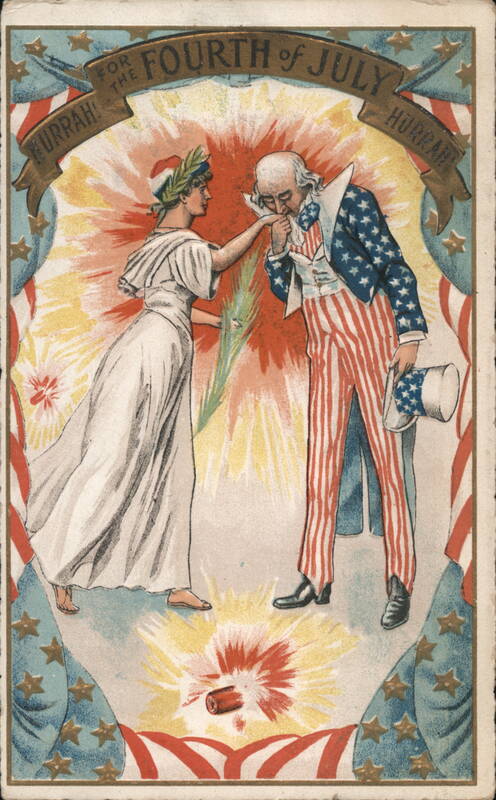 Hurrah! For the Fourth of July - Uncle Sam Kisses Liberty's Hand