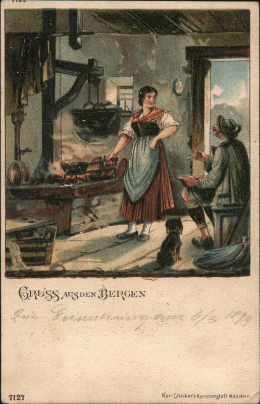Gruss aus den Bergen - Man and Woman in Rustic Kitchen