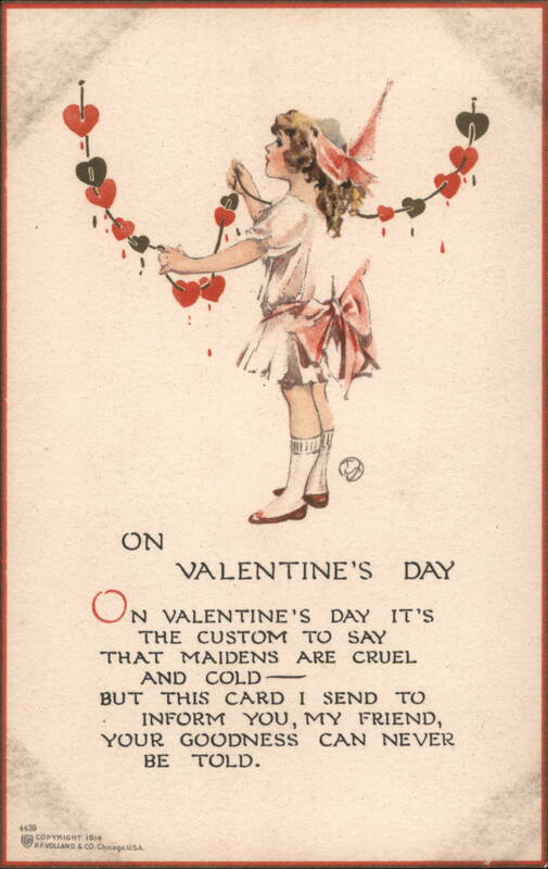 Girl Stringing Hearts Garland, Valentine's Day Poem