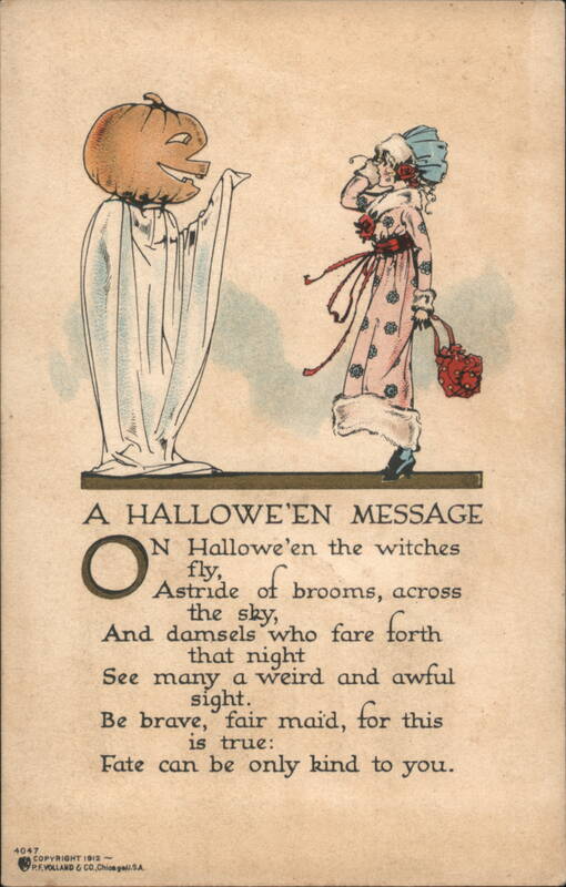 A Hallowe'en Message Poem with Pumpkin Head Figure and Woman