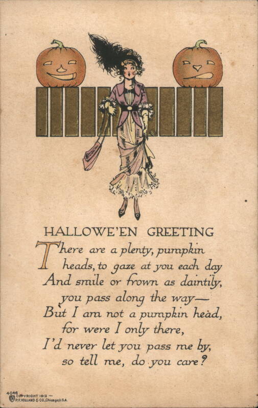 Hallowe'en Greeting Poem with Woman and Pumpkins Halloween