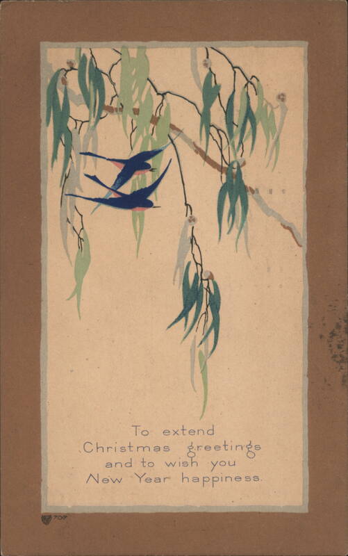 Christmas & New Year Greetings, Birds and Leaves