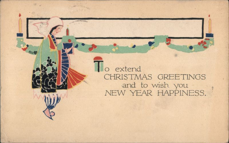 Christmas & New Year Greetings, Stylized Figure with Candles