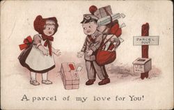 Mailman Delivering Parcel of Love to Little Girl Postcard