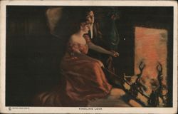Kindling Love - Couple by Fireplace Postcard
