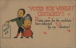 "Votes For Women!" Certainly!! Valentine Ballot Box Cartoon Postcard