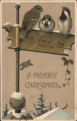 Christmas Birds on Signpost, Anno Domini 1815 Postcard