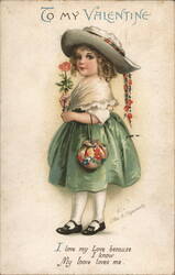 Valentine Girl with Rose by Ellen H. Clapsaddle Postcard
