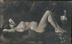 Nude Woman as Leda with Swan by A. F. Lejeune Postcard