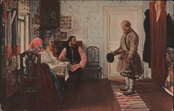 За расчетомъ (Settling Accounts) by I. P. Bogdanov Postcard