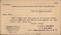 Offer for Poland #165 Stamps from J. Hull Wilson, Pittsburgh PA Postcard