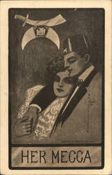 "Her Mecca" - Man in Fez Embracing Woman Postcard