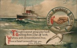 Hands Across The Sea, Steamship and Lifebuoy Greeting Postcard