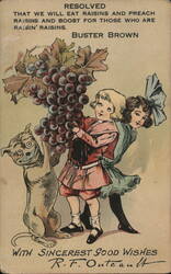 Buster Brown Promoting Raisins, Fresno Land O' Raisins Postcard