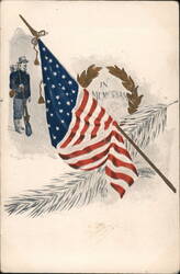 In Memoriam US Flag, Laurel Wreath, Civil War Soldier Postcard