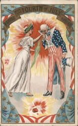 Hurrah! For the Fourth of July - Uncle Sam Kisses Liberty's Hand Postcard