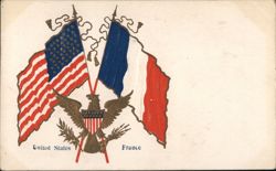 United States and France Flags with Great Seal Postcard