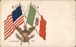 United States and Kingdom of Italy Flags with Eagle Emblem Postcard