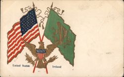 United States and Ireland Flags with US Eagle Seal Postcard