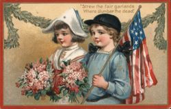 Decoration Day Children, Flag & Flowers, 'Strew the fair garlands' Postcard