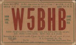 W5BHB Ham Radio QSL Card, Sour Lake, TX Postcard