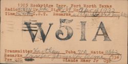 W5IA Amateur Radio QSL Card, Fort Worth, TX (1932) Postcard