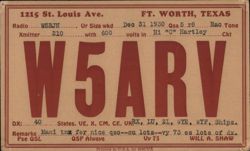 W5ARV Ham Radio QSL Card, Ft. Worth, TX Postcard