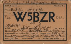 QSL Card W5BZR Minden LA to W5BUH Ft Worth TX Postcard