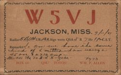W5VJ Ham Radio QSL Card, Jackson, MS Postcard