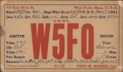Ham Radio QSL Card W5FO, Fred W. Harris, West Point, MS (1931) Postcard